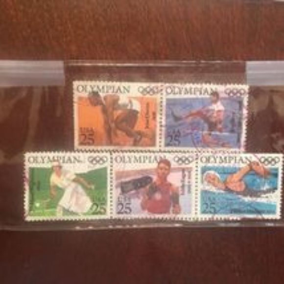 3 Sets of 5 US 1990 OLYMPIAN 25 Cent Cancelled Stamps Jessie Owens Ray Ewry - Picture 7 of 9